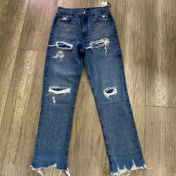🆕 J BRAND high rise crystal embellished distressed jeans - Picture 3 of 10